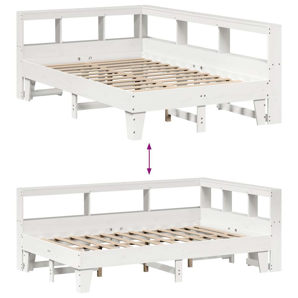 Bookcase bed without white mattress 140x190 cm solid pine wood