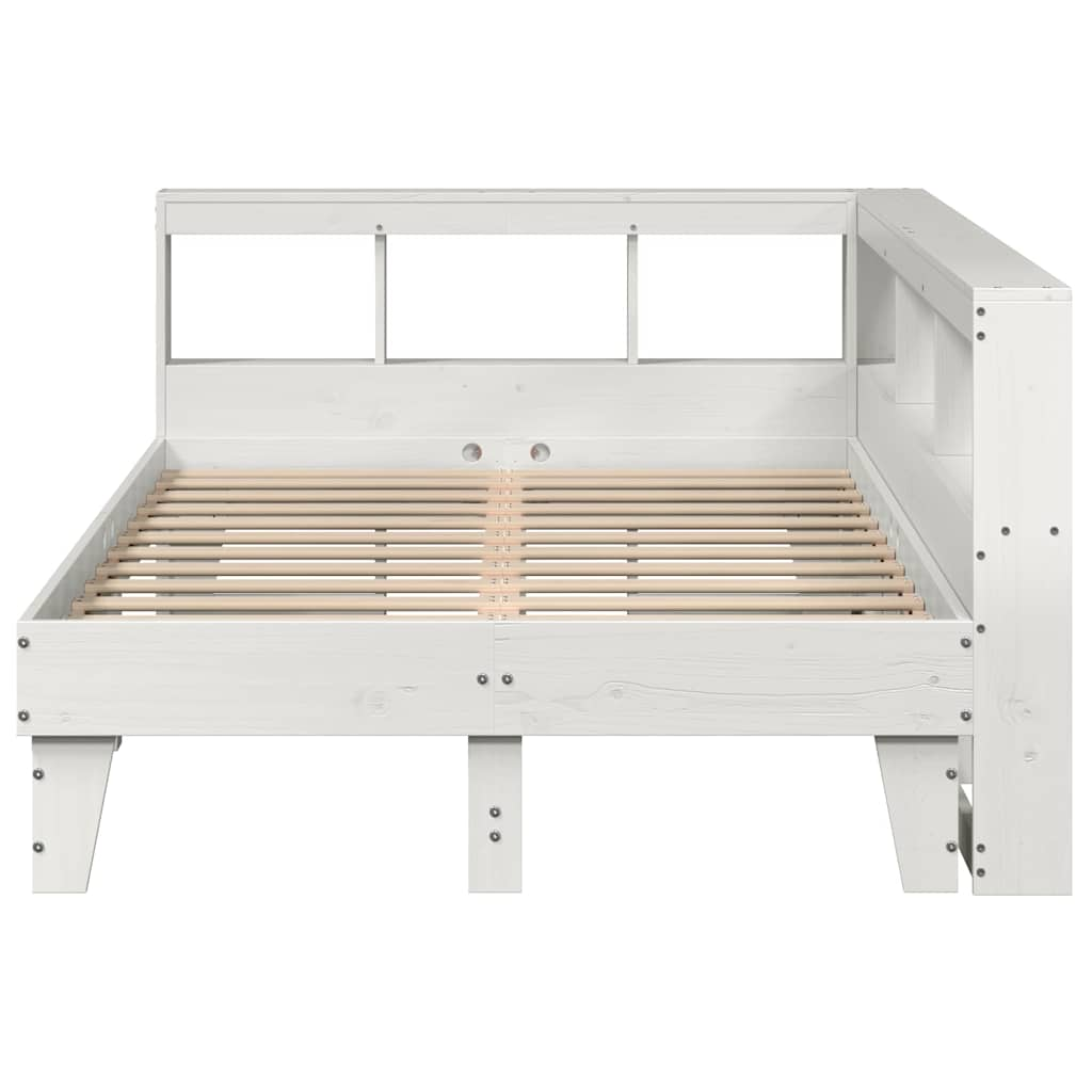 Lit bibliothèque sans matelas blanc 135x190 cm bois pin massif