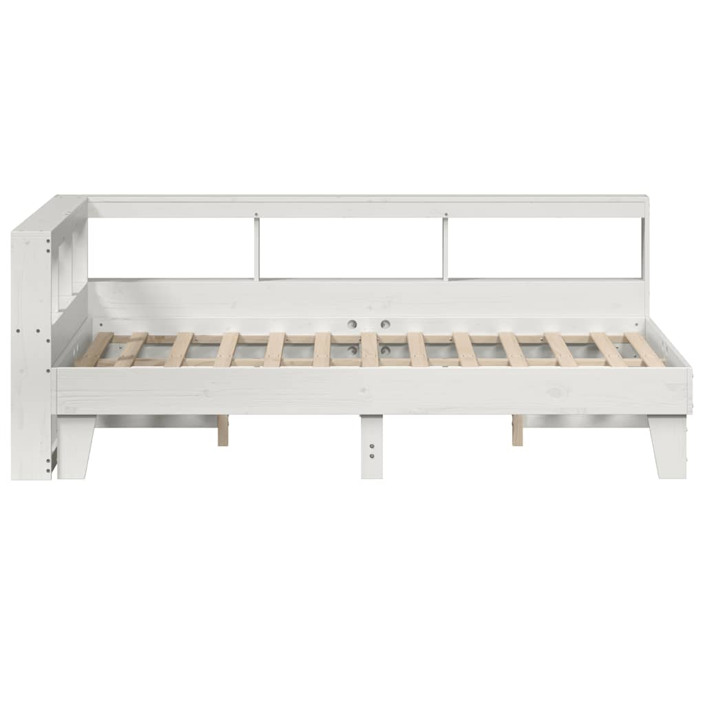 Lit bibliothèque sans matelas blanc 135x190 cm bois pin massif