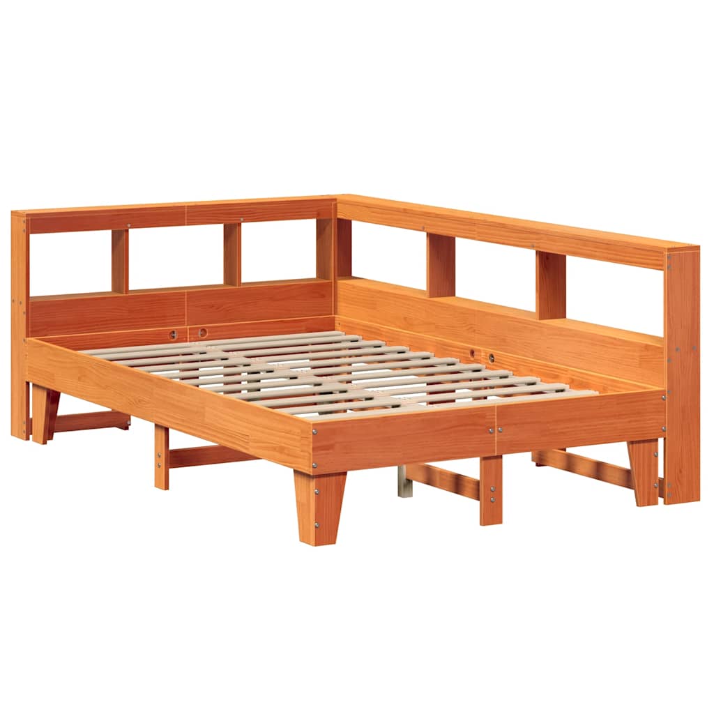 Lit bibliothèque sans matelas cire marron 120x190cm pin massif