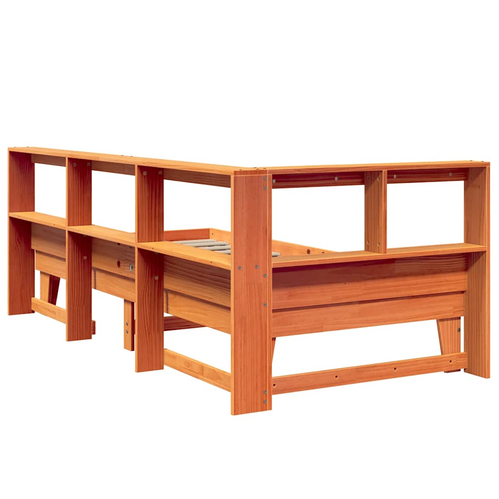 Lit bibliothèque sans matelas cire marron 90x190 cm pin massif