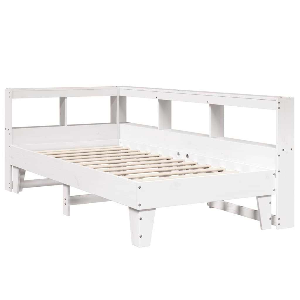 Lit bibliothèque sans matelas blanc 75x190cm bois de pin massif