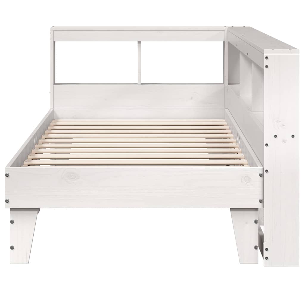 Lit bibliothèque sans matelas blanc 75x190cm bois de pin massif