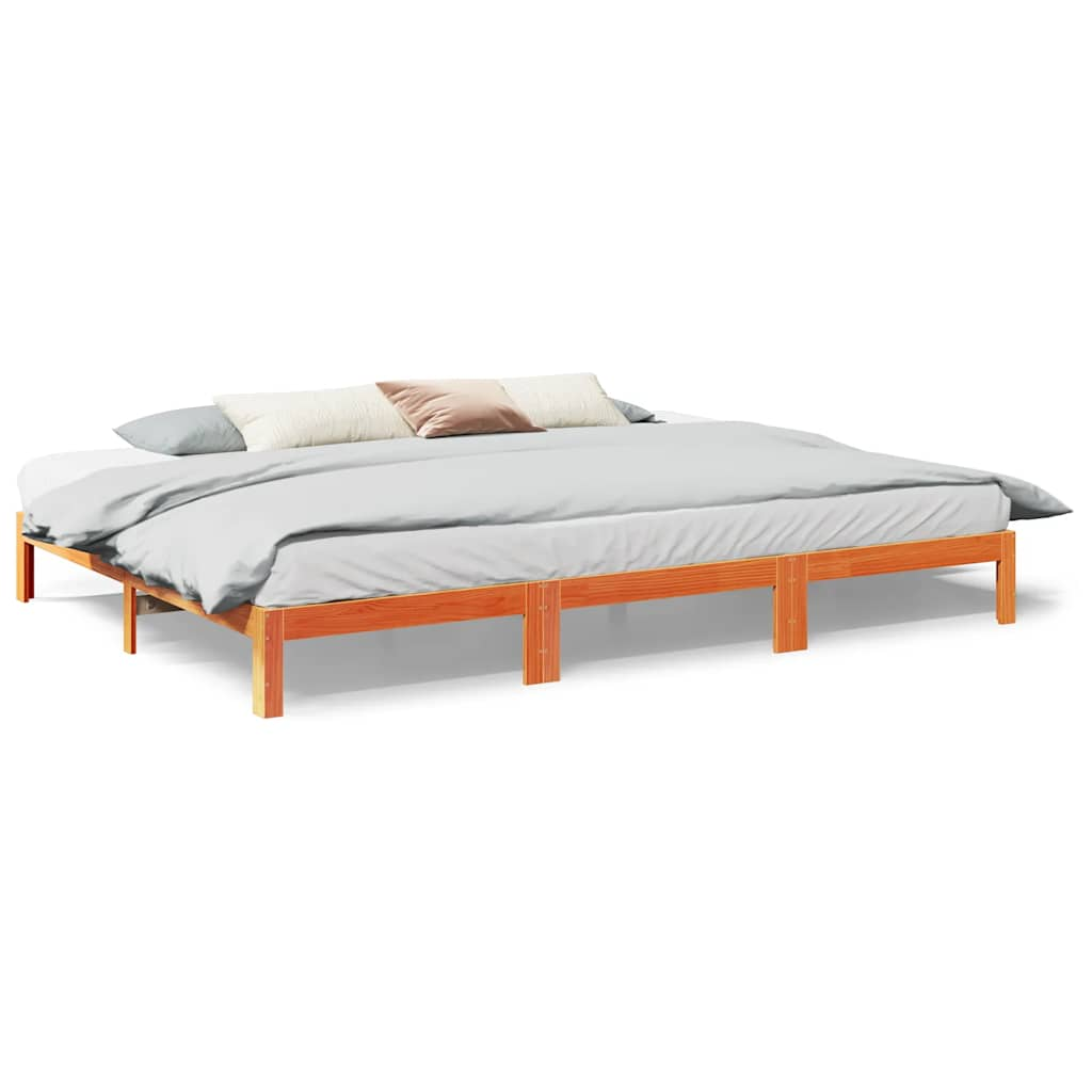 Cadre de lit familial sans matelas marron ciré 270x200 cm