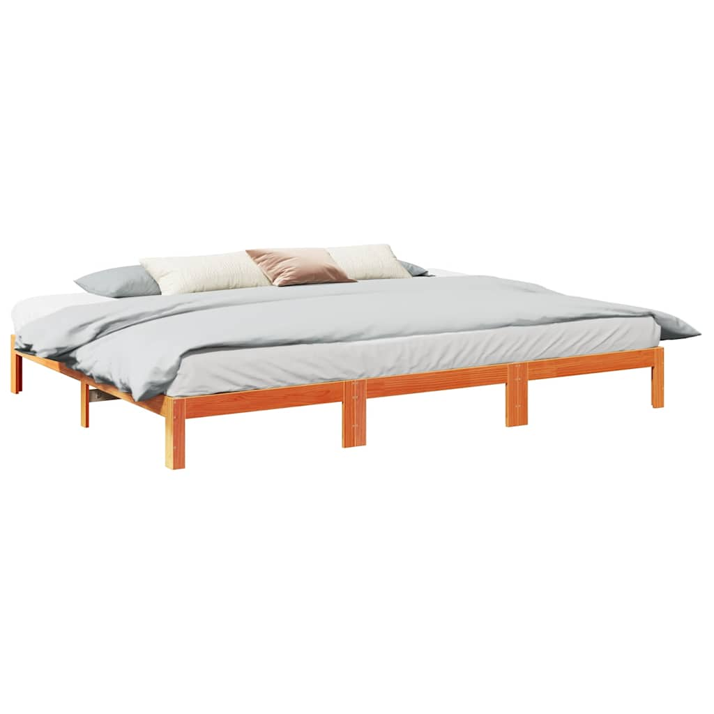 Cadre de lit familial sans matelas marron ciré 270x200 cm