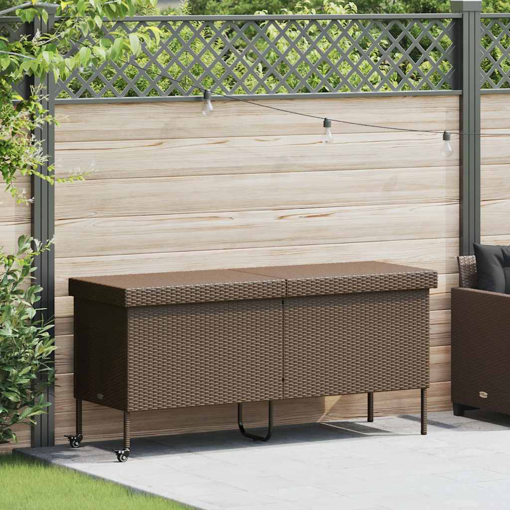 Boîte rangement jardin roues marron 160x55x75 cm résine tressée