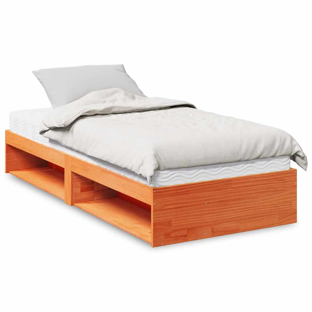 Lit de jour avec matelas cire marron 100x200 cm bois pin massif