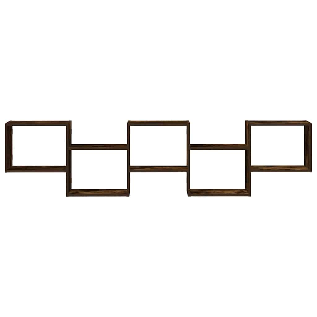 Étagère cube murale 5 compartiments chêne fumé bois ingénierie