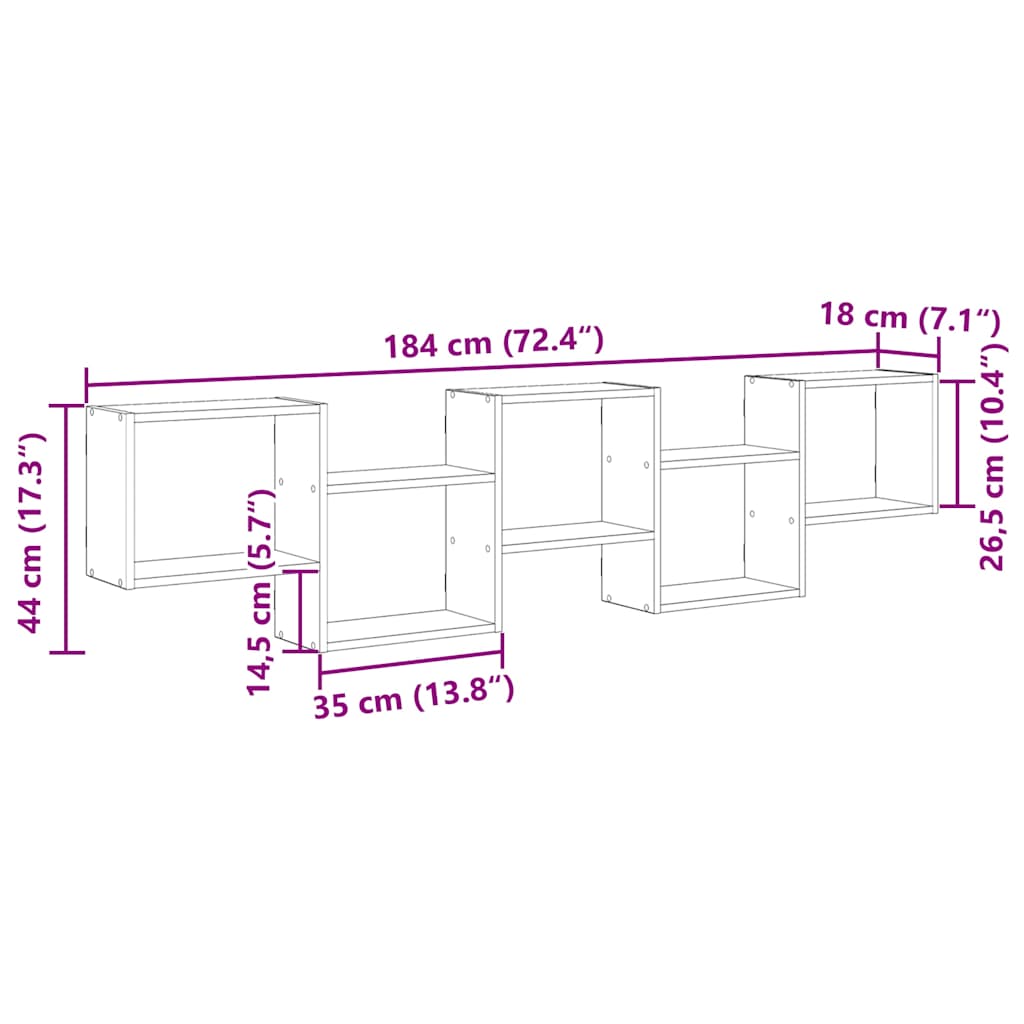 Étagère cube murale 5 compartiments chêne fumé bois ingénierie