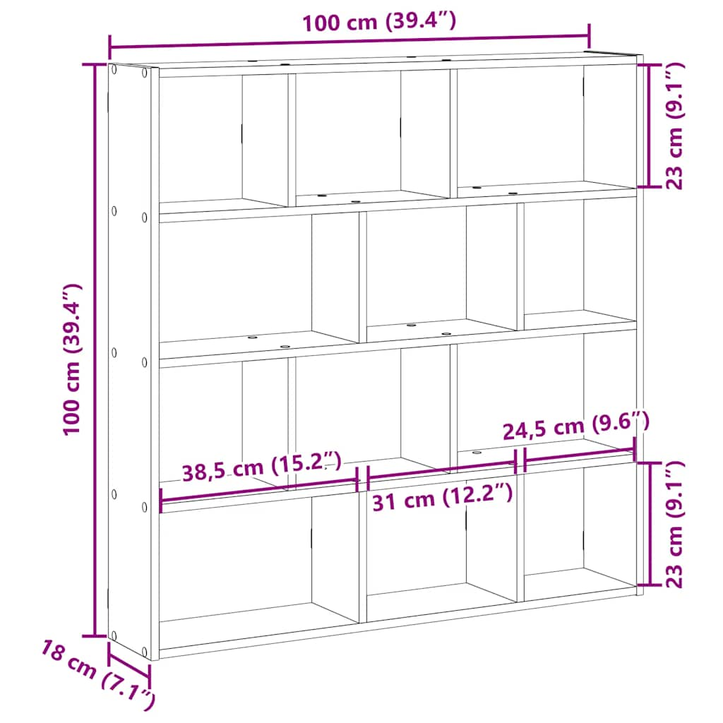 Étagère cube murale 12 compartiments noir bois d'ingénierie