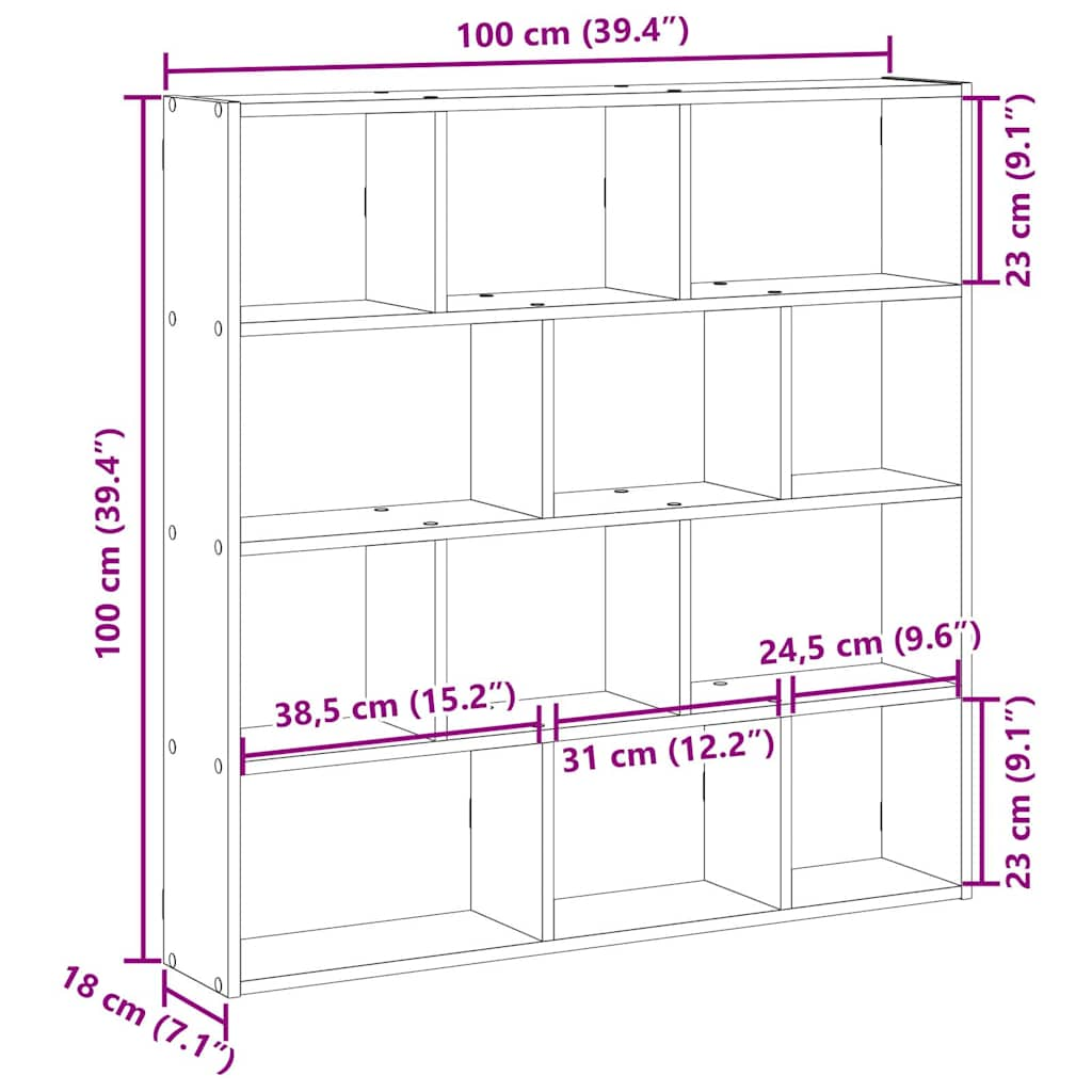 Étagère cube murale 12 compartiments chêne sonoma