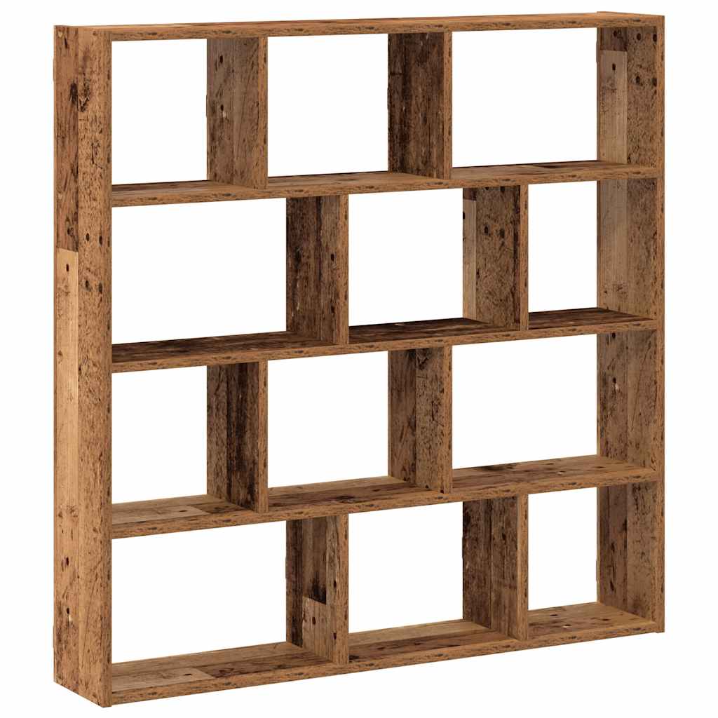 Étagère cube murale 12 compartiments vieux bois bois ingénierie