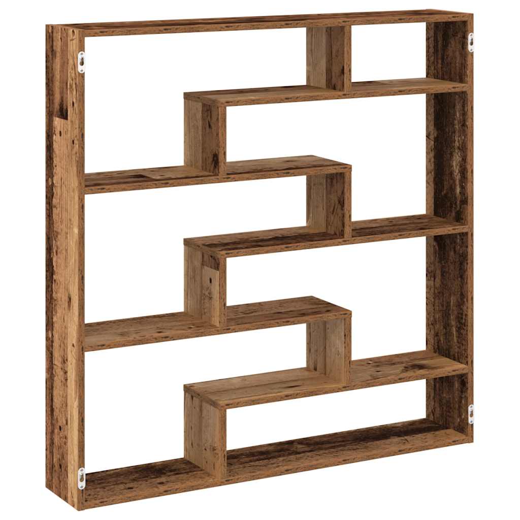 Étagère cube murale 7 compartiments vieux bois bois ingénierie