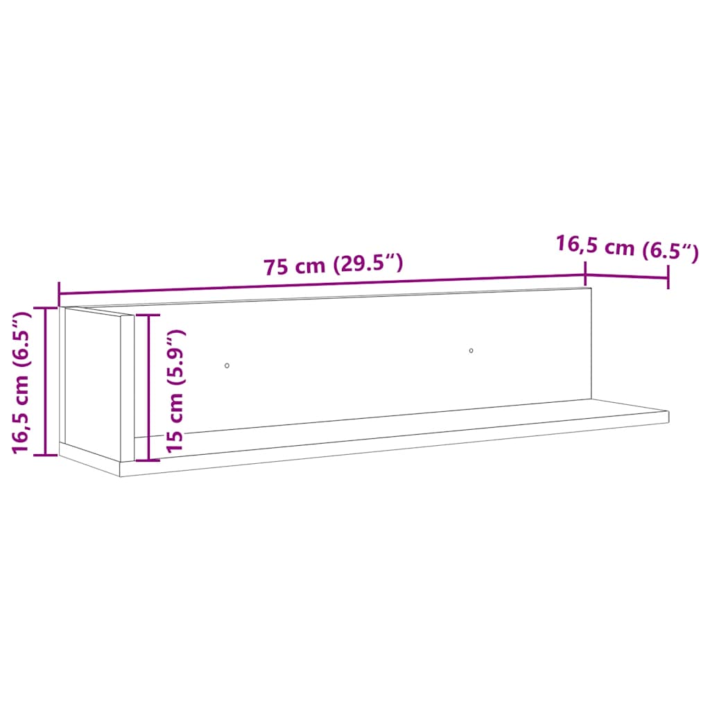 Étagères murales 2 pcs chêne sonoma 75x16,5x16,5 cm