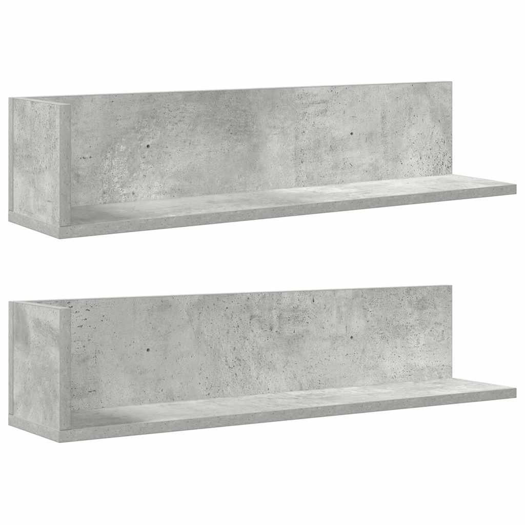 Étagères murales 2pcs gris béton 75x16,5x16,5cm bois ingénierie