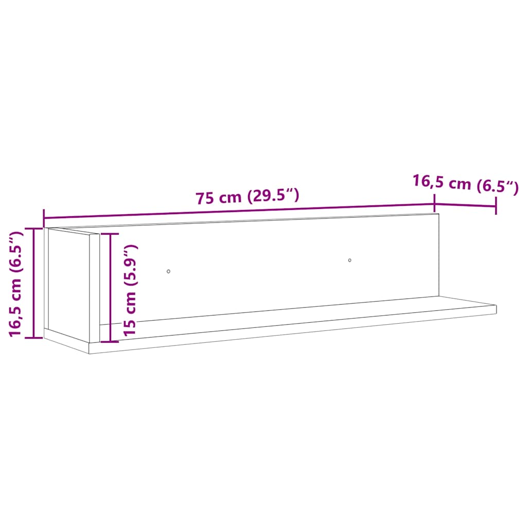 Étagères murales 2 pcs chêne fumé 75x16,5x16,5 cm