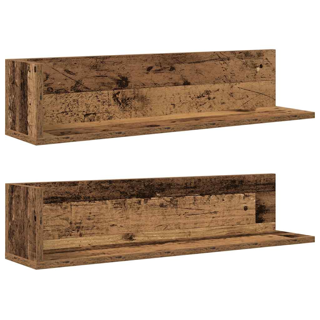 Étagères murales 2pcs vieux bois 75x16,5x16,5cm bois ingénierie