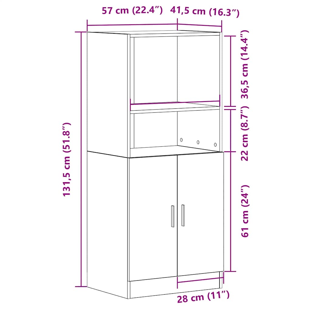 Armoire de cuisine noir 57x41,5x131,5 cm bois d'ingénierie