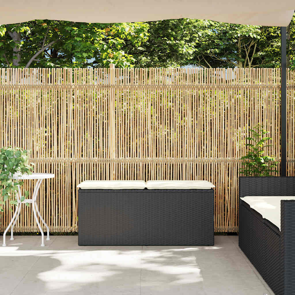 Banc de jardin avec coussin noir 110x40x44 cm résine tressée