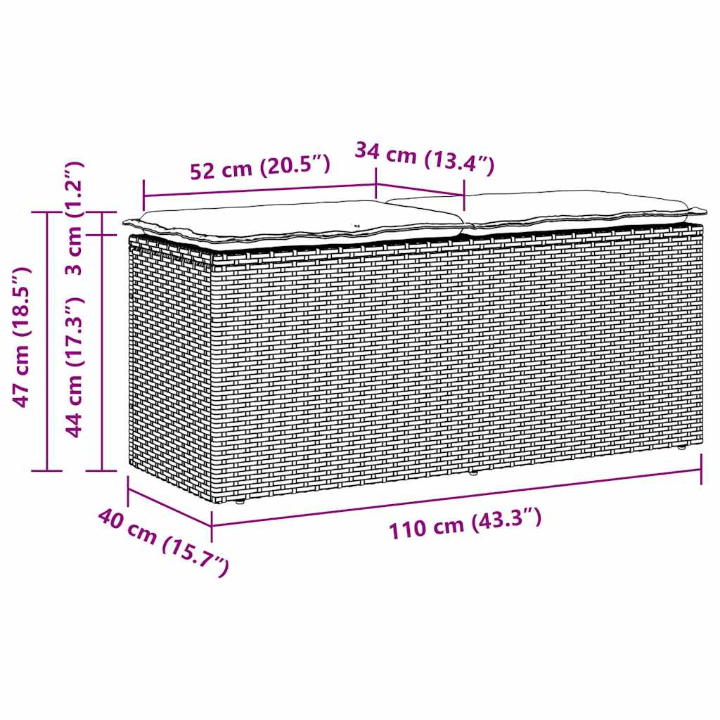 Banc de jardin avec coussin noir 110x40x44 cm résine tressée