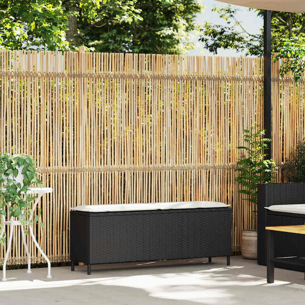 Banc de jardin avec coussin noir 110x30x40,5 cm résine tressée