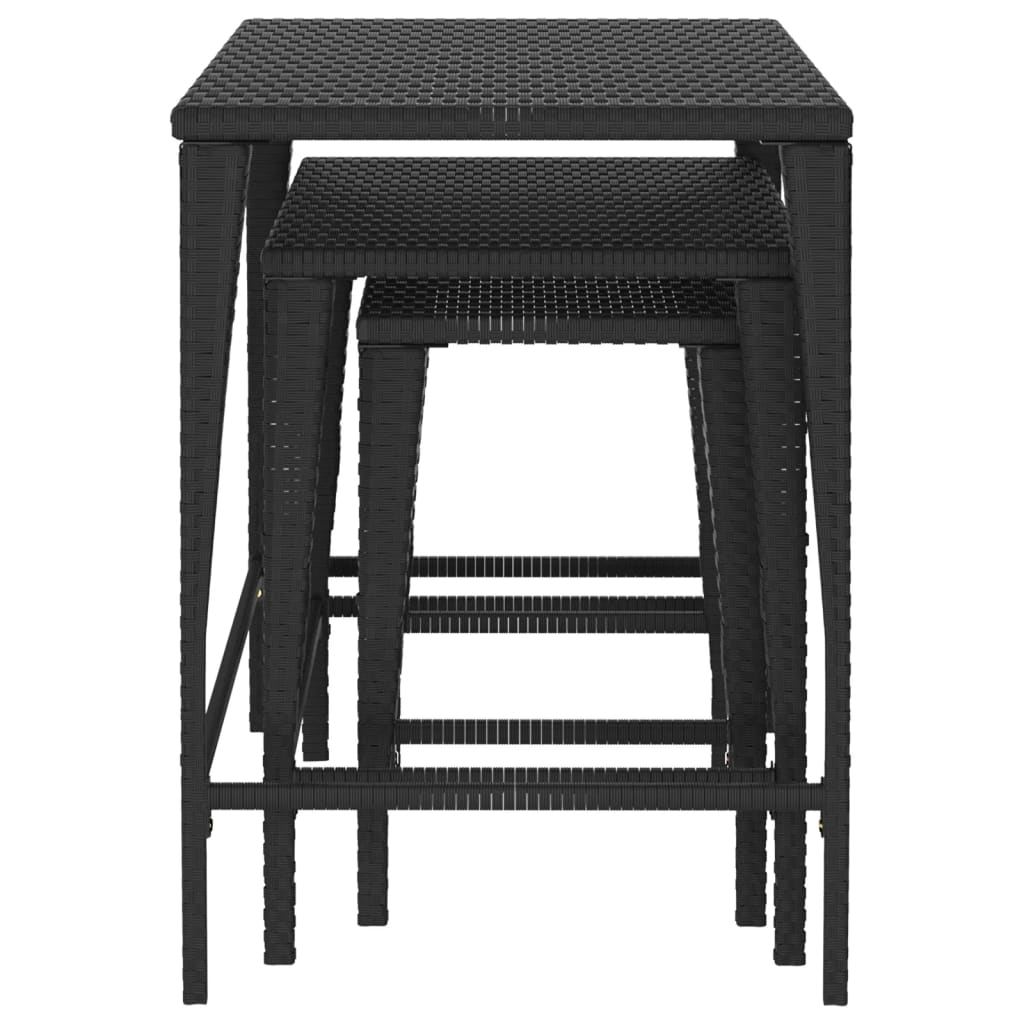 Tables gigognes de jardin 3 pcs noir résine tressée