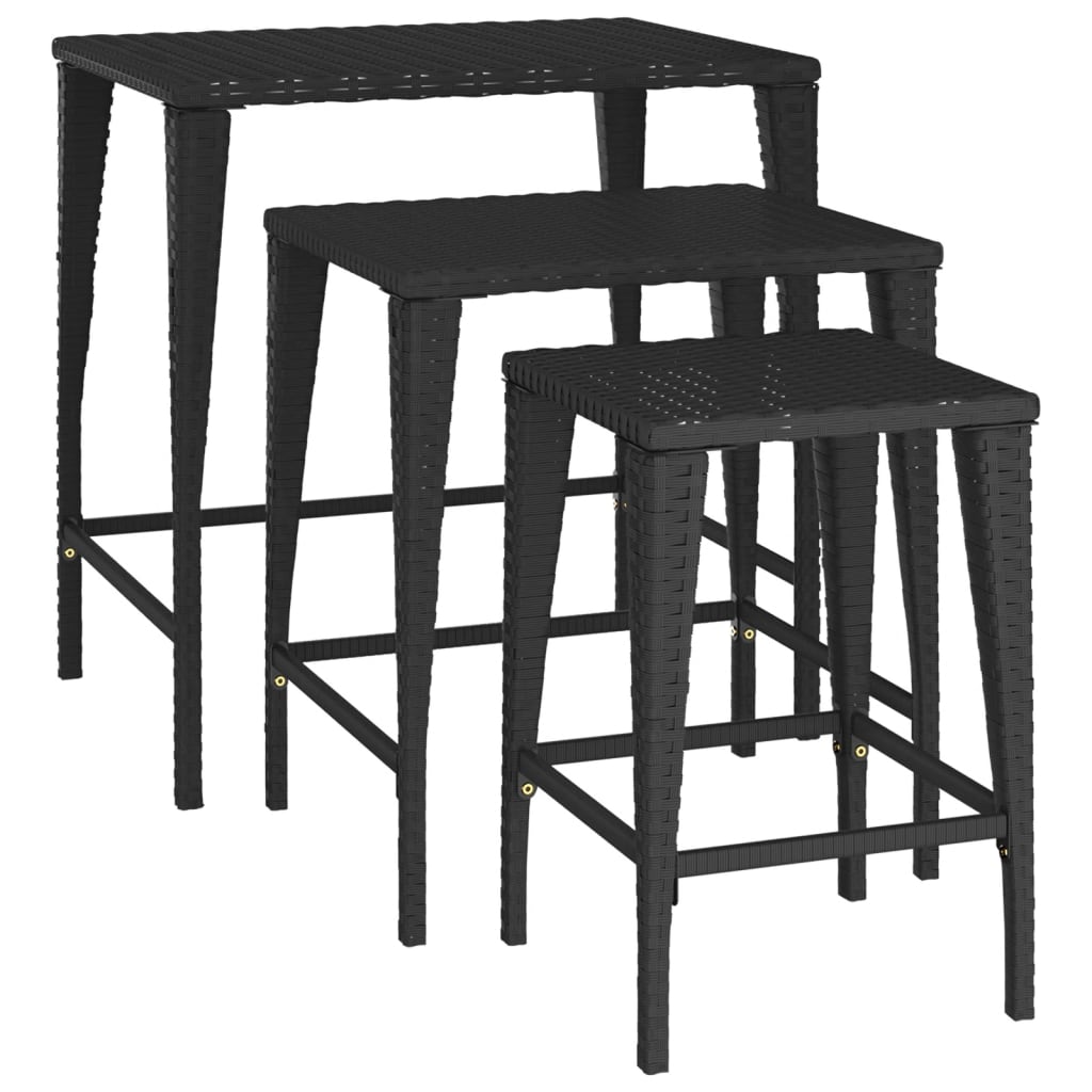 Tables gigognes de jardin 3 pcs noir résine tressée