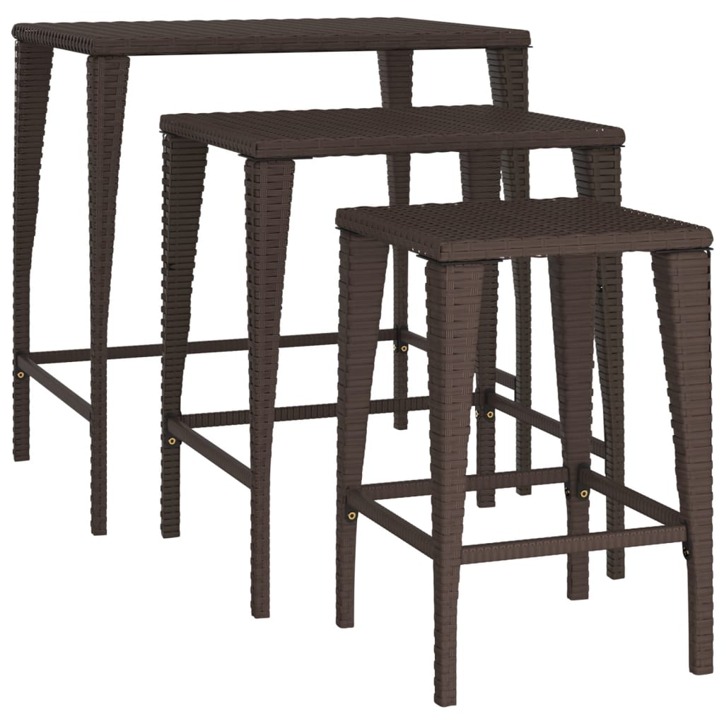 Tables gigognes de jardin 3 pcs marron résine tressée