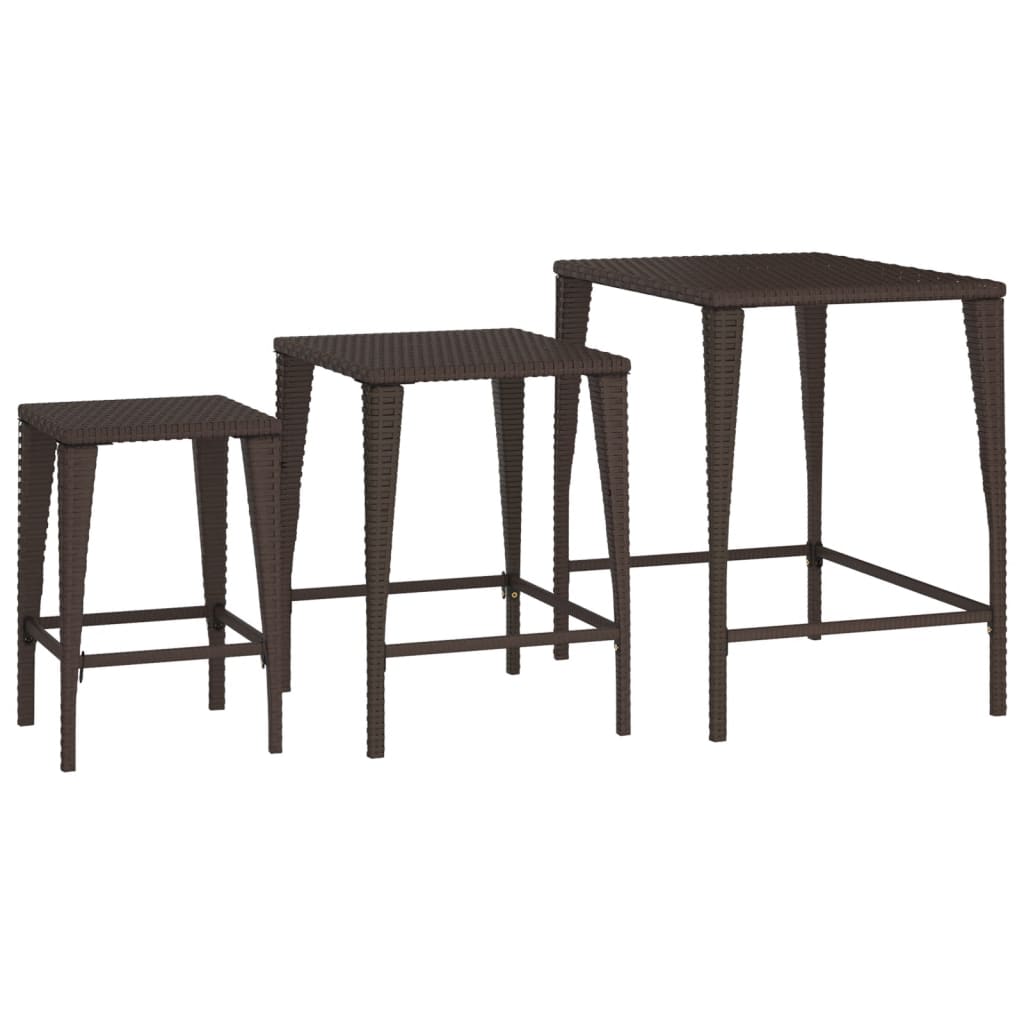 Tables gigognes de jardin 3 pcs marron résine tressée