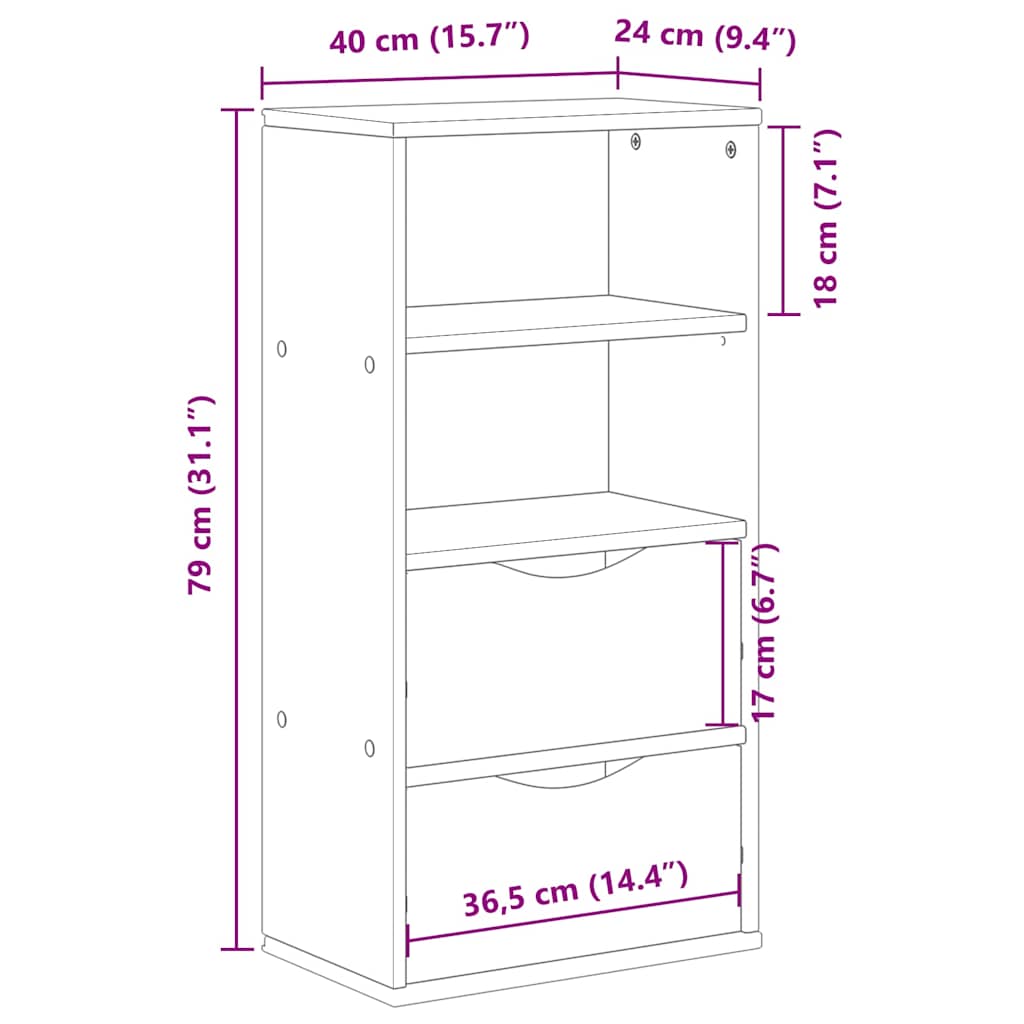 Armoire latérale avec tiroirs ODDA 40x24x79 cm bois massif pin