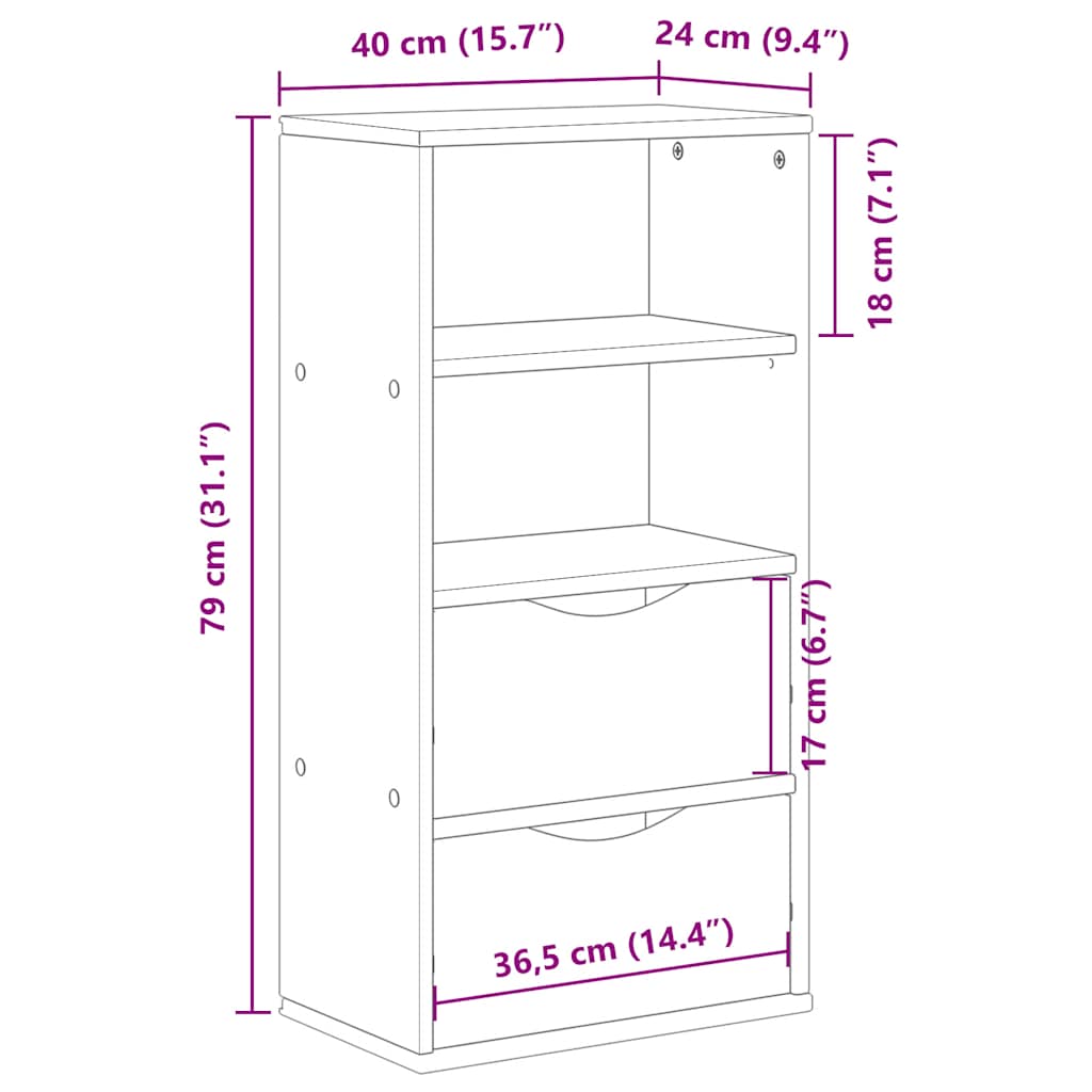 Armoire latérale tiroirs ODDA blanc 40x24x79 cm bois massif pin