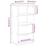 Armoire latérale tiroirs ODDA blanc 40x24x79 cm bois massif pin