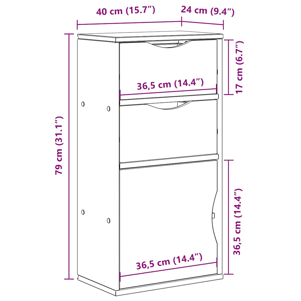 Side cabinet with drawers ODDA 40x24x79 cm solid pine wood