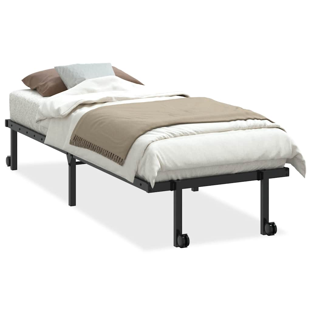 Cadre de lit sans matelas pliable noir 75x190 cm acier