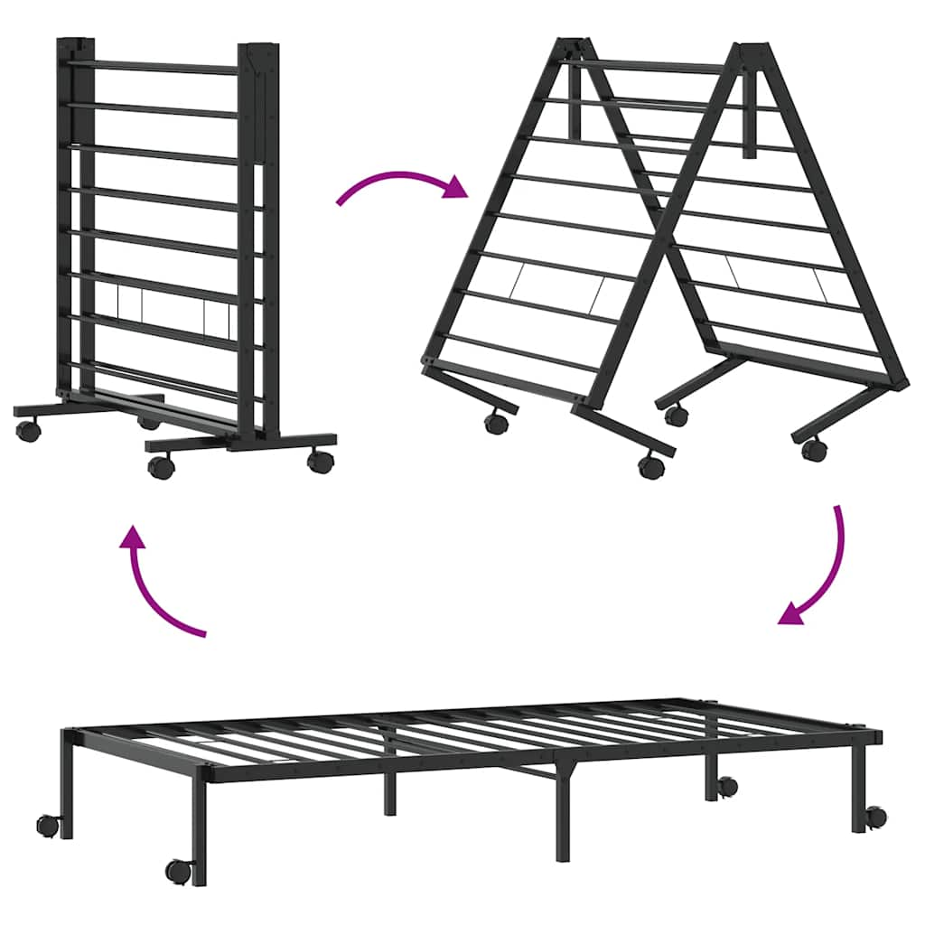 Cadre de lit sans matelas pliable noir 75x190 cm acier