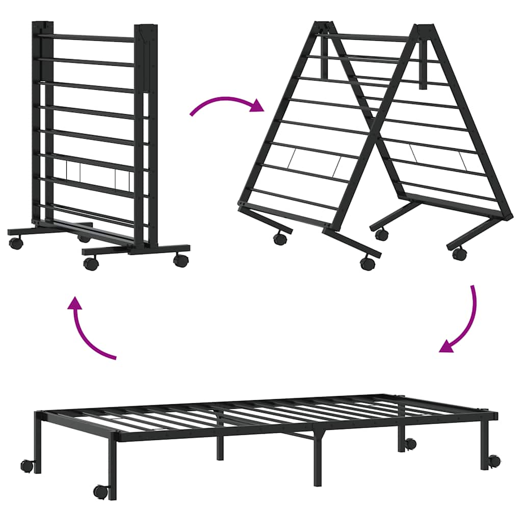 Cadre de lit sans matelas pliable noir 90x190 cm acier