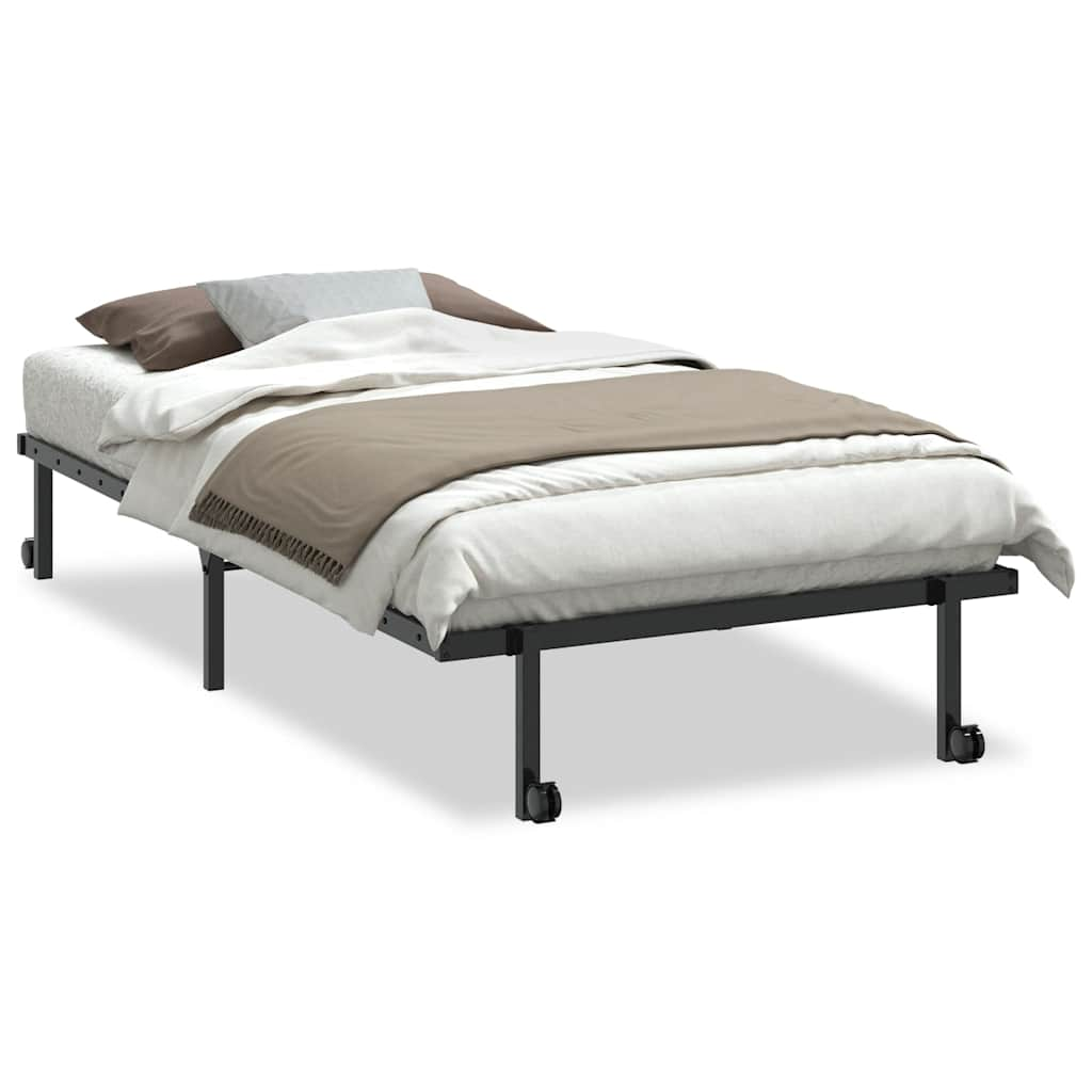 Cadre de lit sans matelas pliable noir 100x190 cm acier