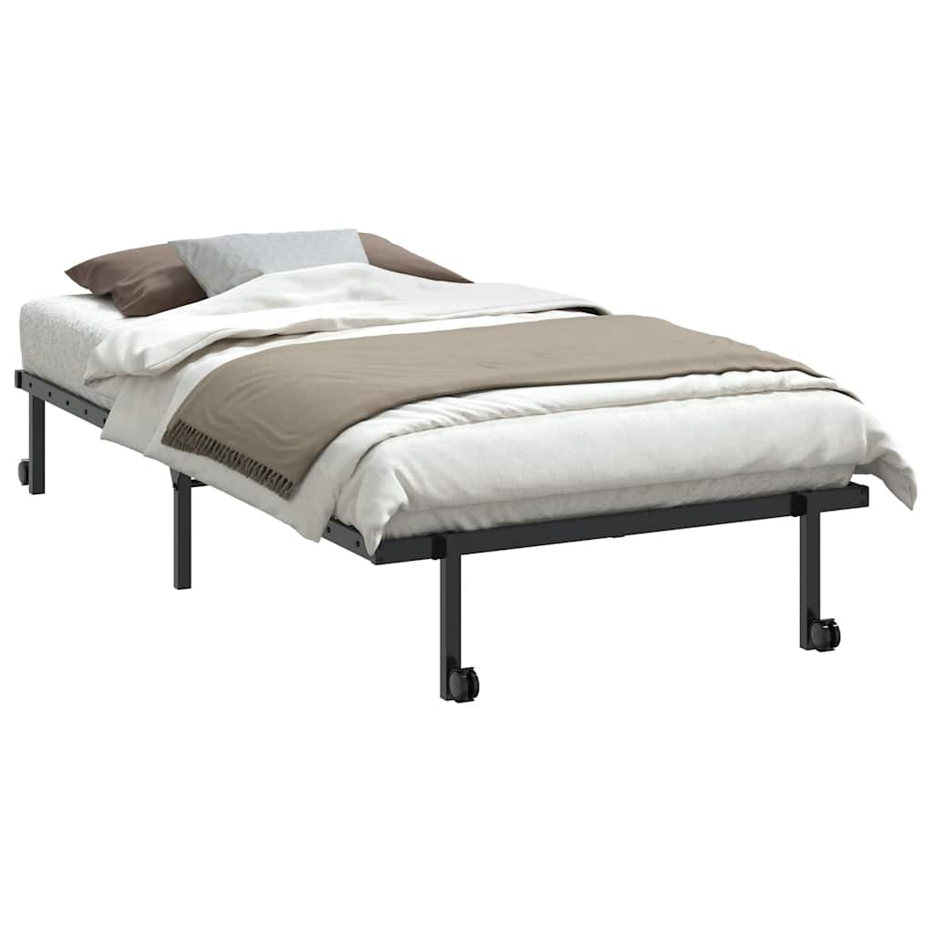 Cadre de lit sans matelas pliable noir 100x190 cm acier