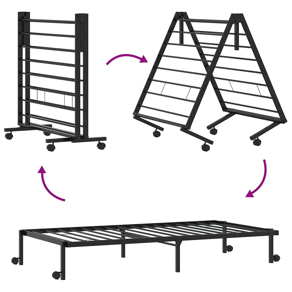 Cadre de lit sans matelas pliable noir 100x190 cm acier