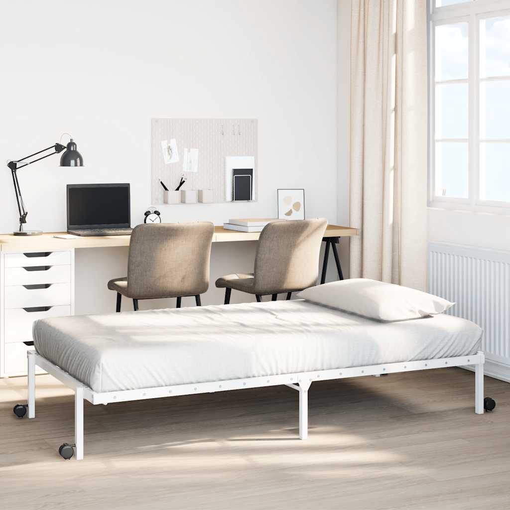 Cadre de lit sans matelas pliable blanc 75x190 cm acier