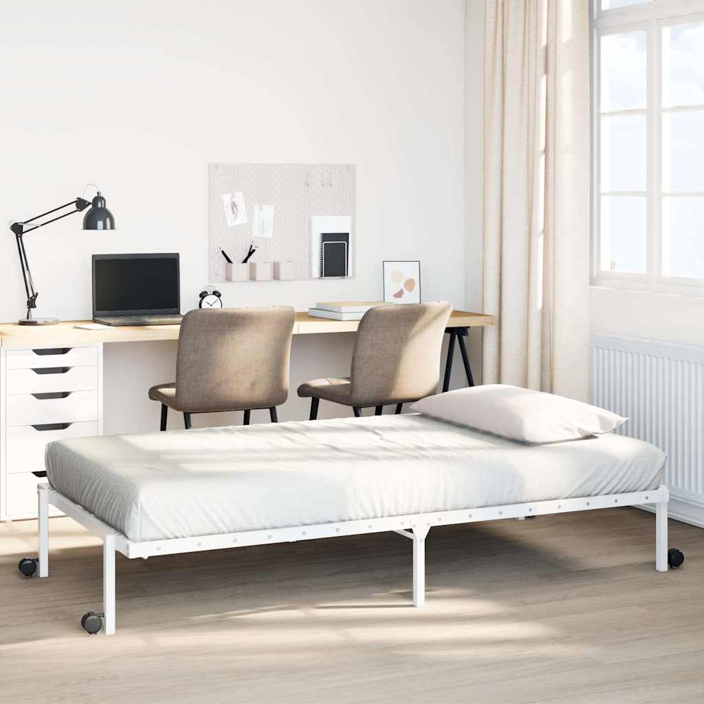 Cadre de lit sans matelas pliable blanc 90x190 cm acier