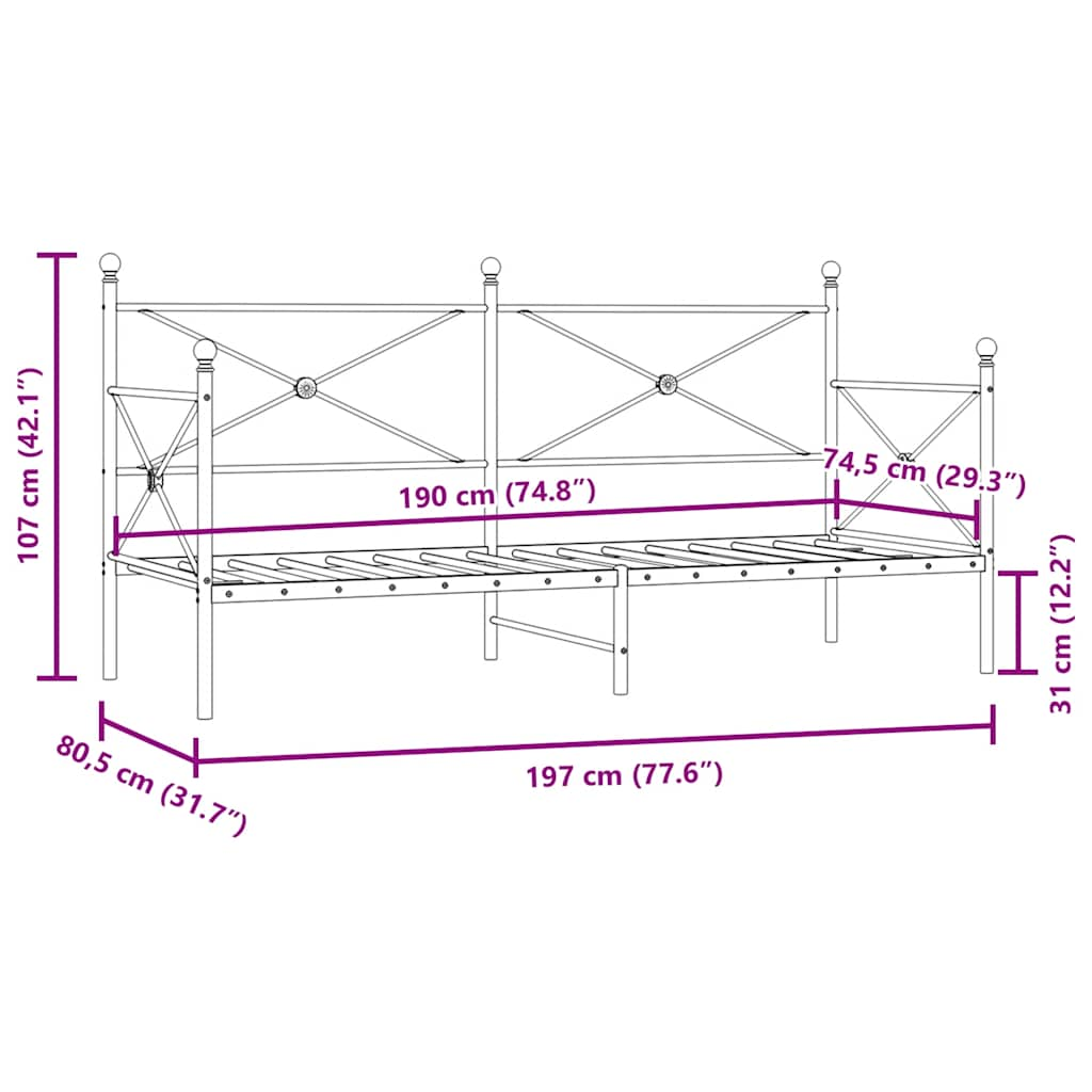 Lit de jour sans matelas noir 75x190 cm acier