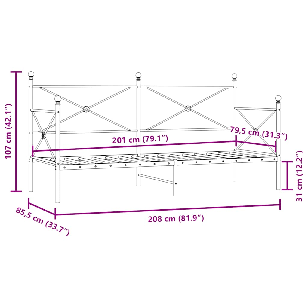 Lit de repos sans matelas noir 80x200 cm acier