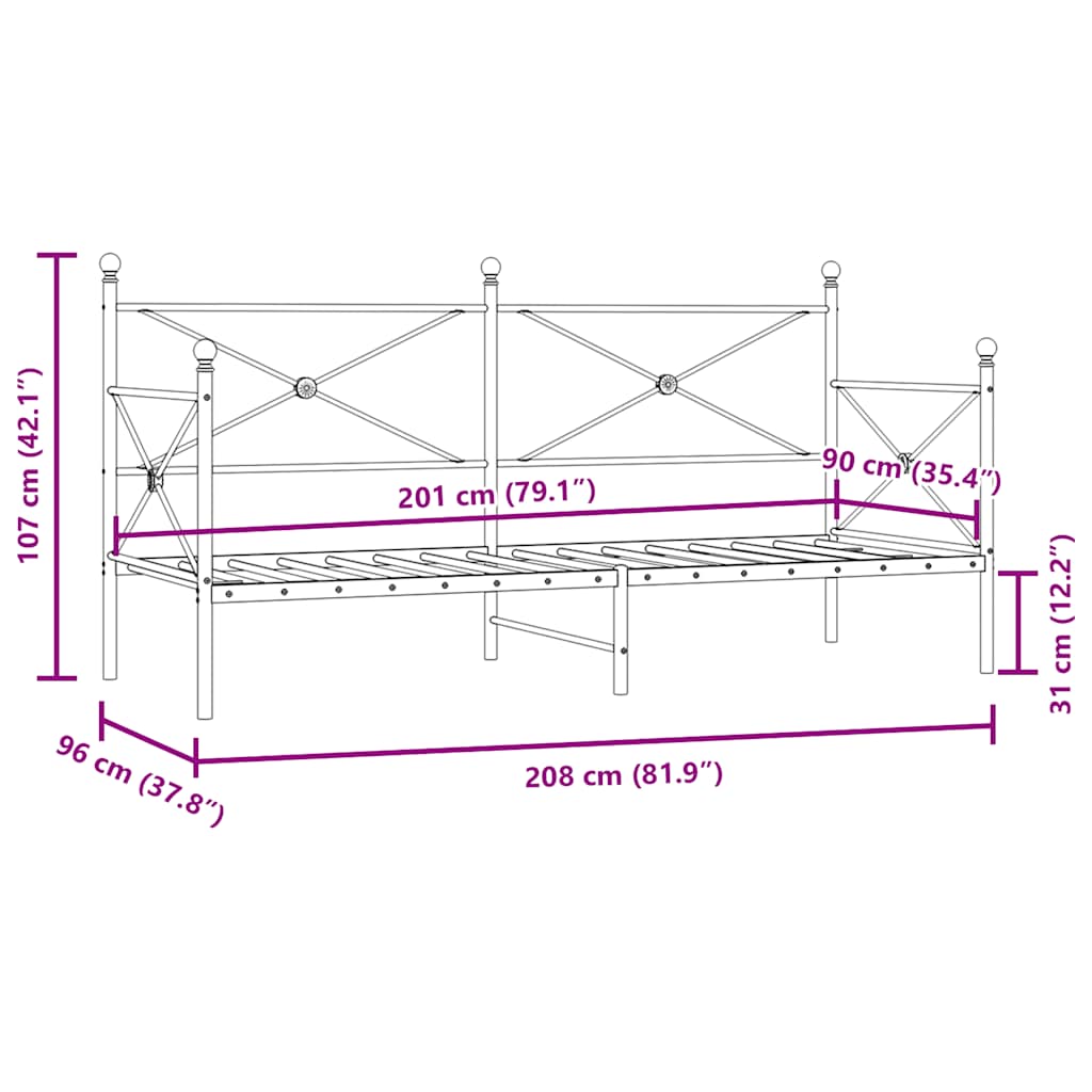 Lit de repos sans matelas noir 90x200 cm acier