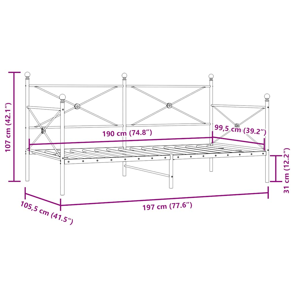 Lit de jour sans matelas noir 100x190 cm acier