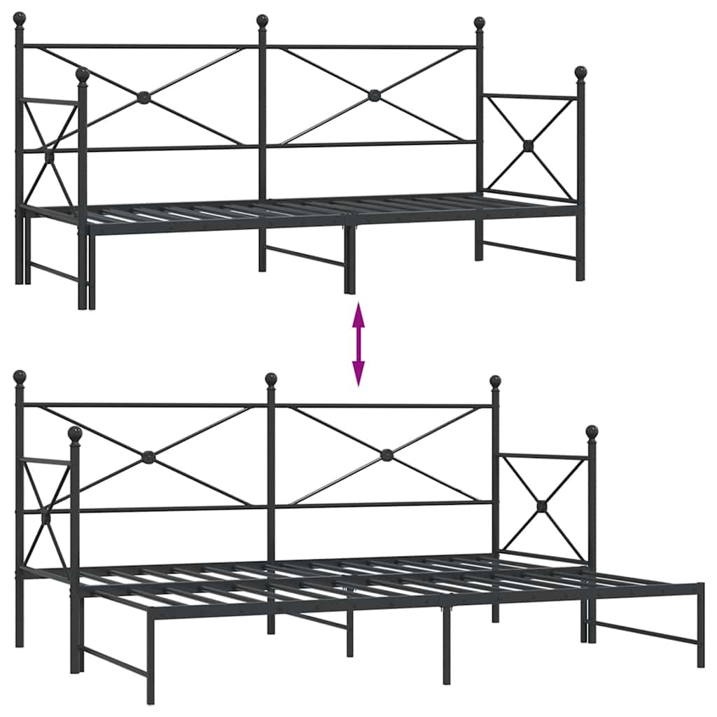 Lit de jour avec gigogne sans matelas noir 75x190 cm