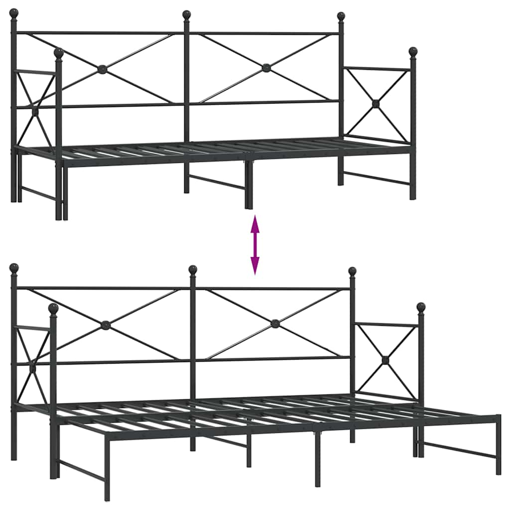 Lit de jour avec gigogne sans matelas noir 90x200 cm acier