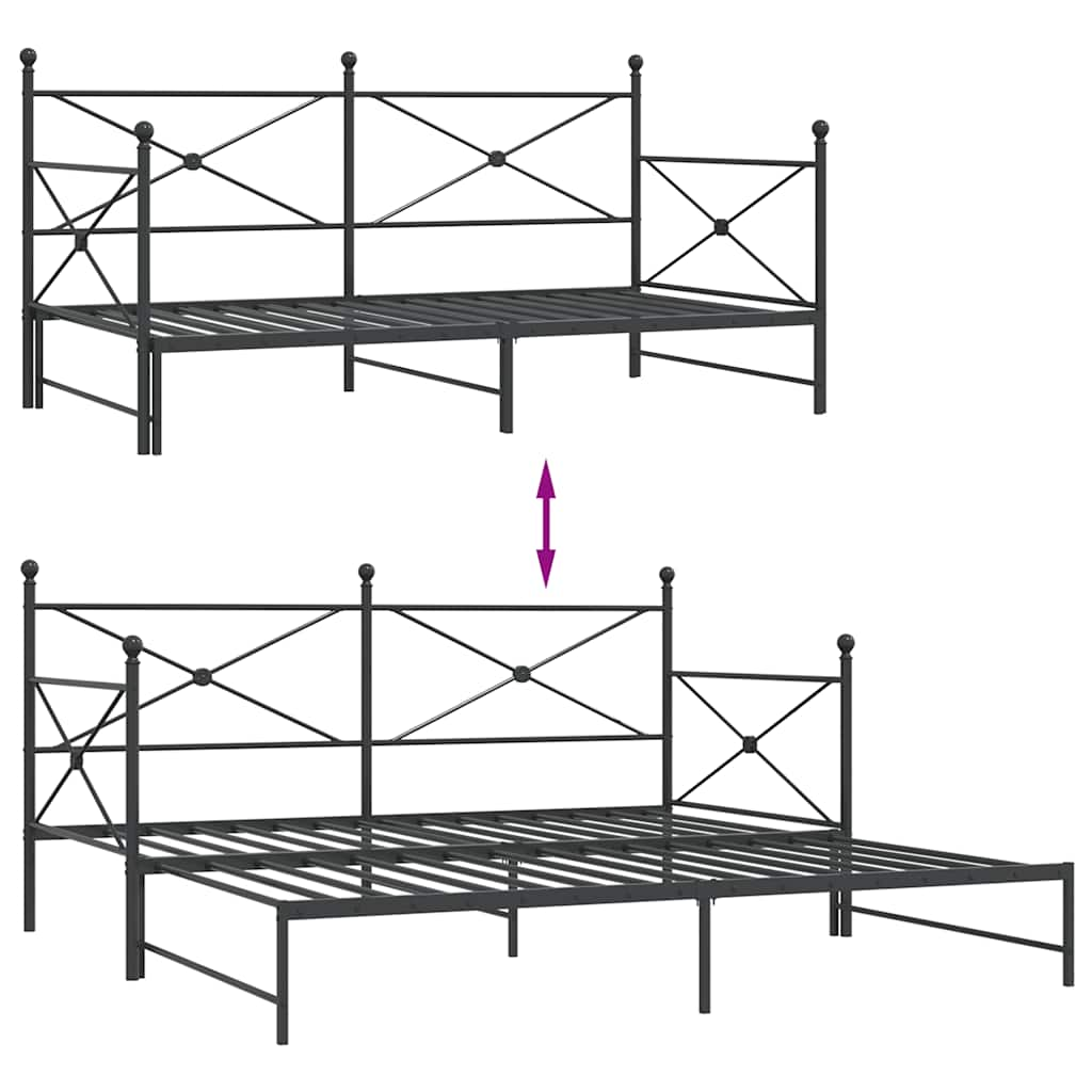 Lit de jour avec gigogne sans matelas noir 107x203 cm acier