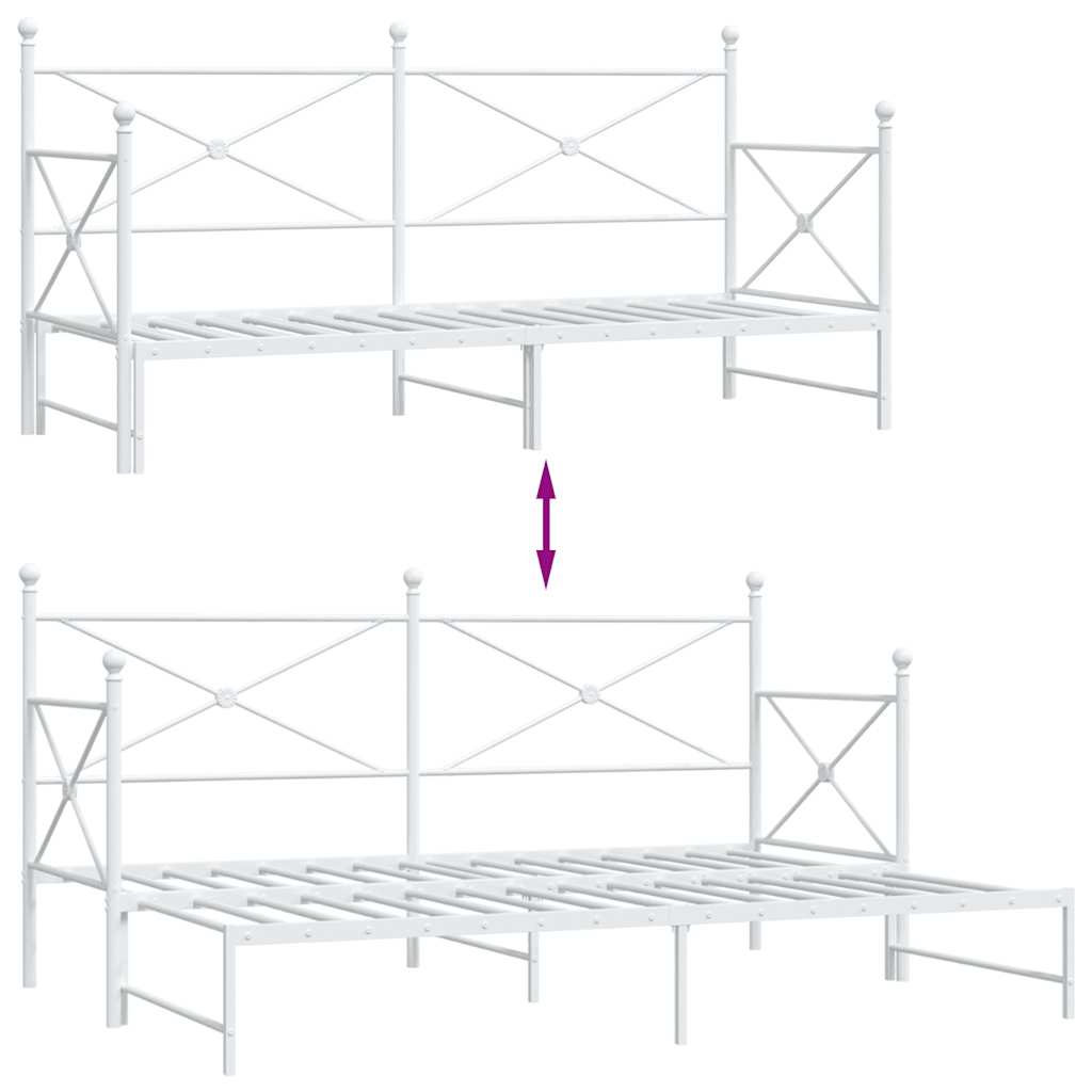 Lit de jour avec lit gigogne sans matelas blanc 90x200 cm acier