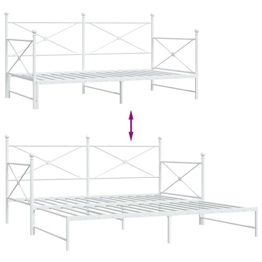 Lit de jour avec lit gigogne sans matelas blanc 100x190cm acier